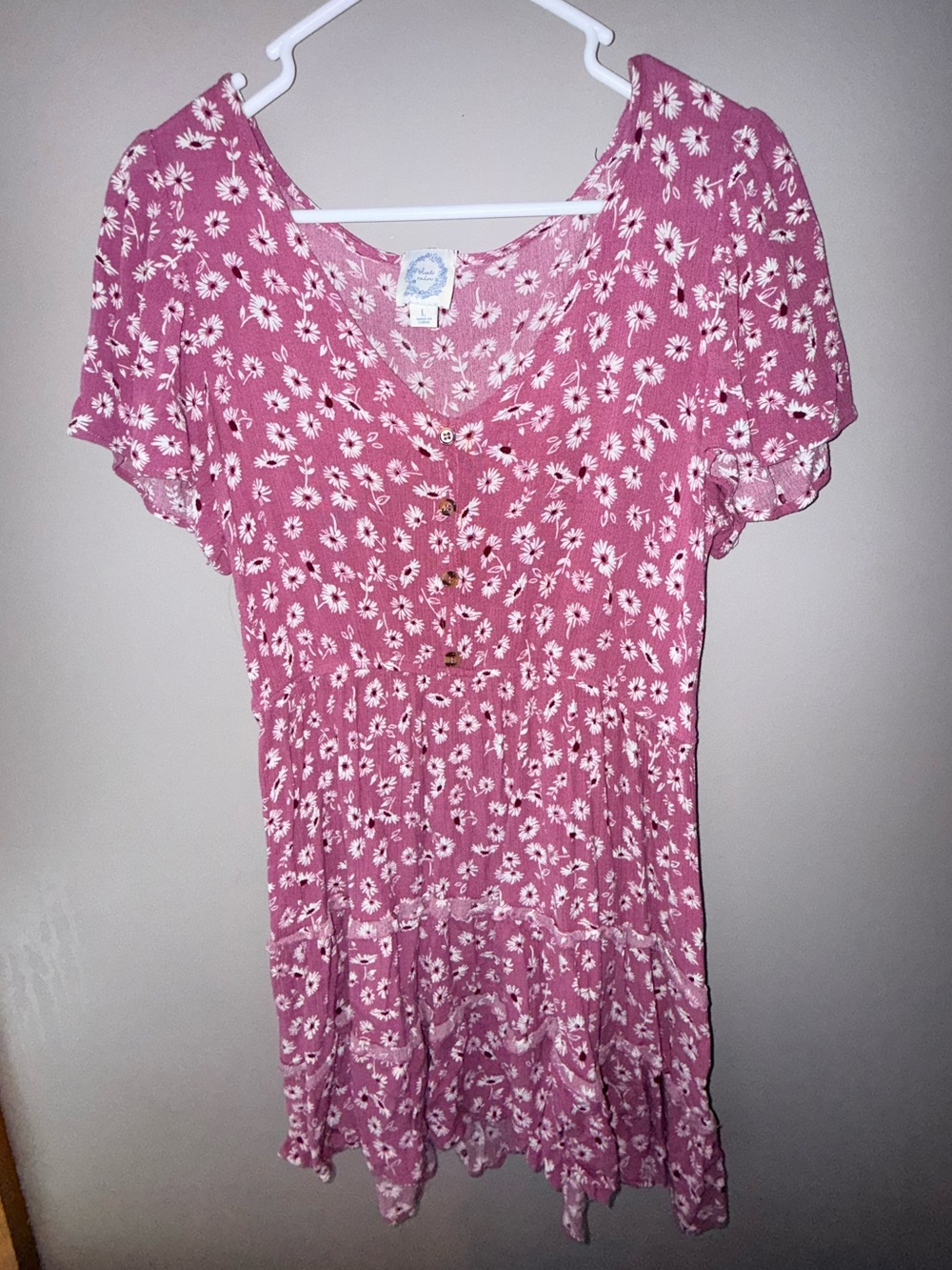 Blue Rain Mauve Pink Daisy Print Summer Dress